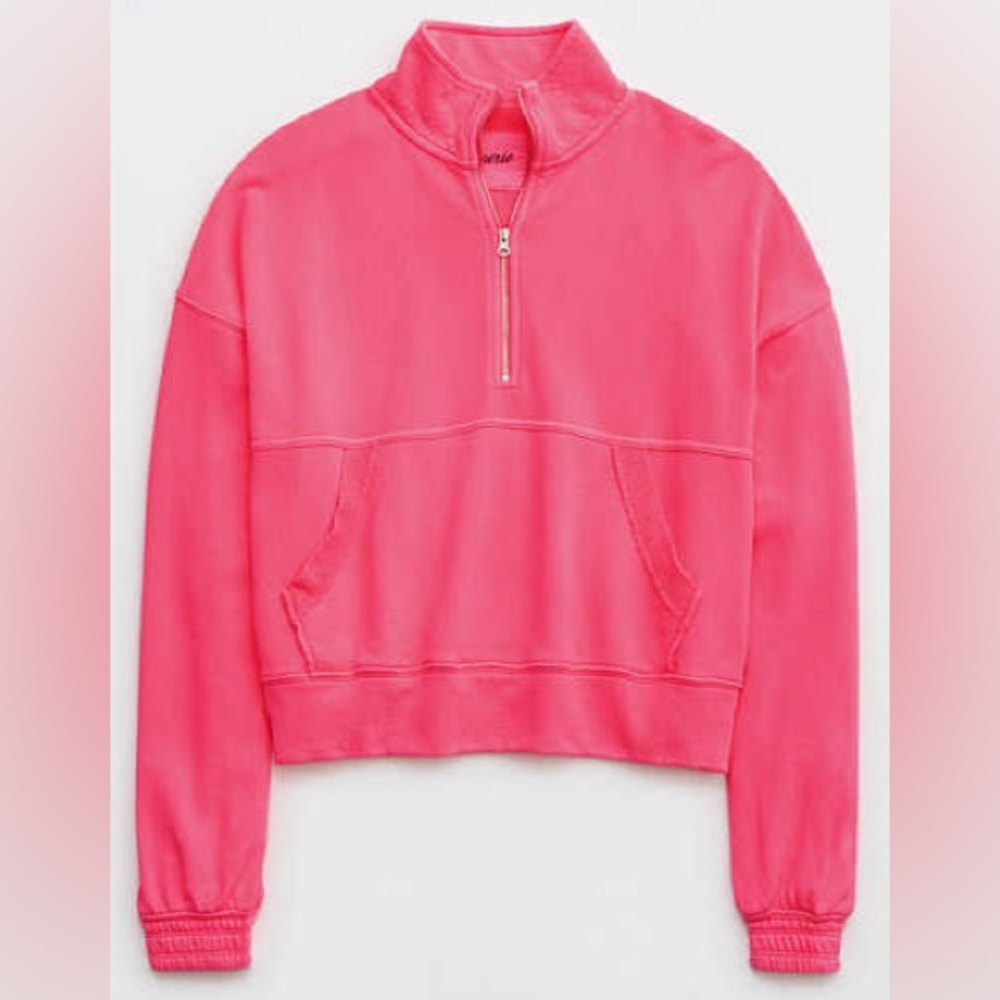 aerie Hot Pink Half-Zip Crewneck Sweatshirt
